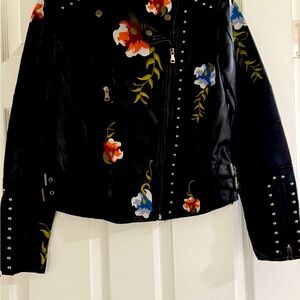 Fo-leather embroidered moto jacket.